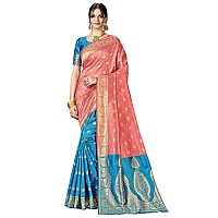 Glory Sarees Womens Silk Blend Banarasi Saree (Banarasi_Saree114_peach)