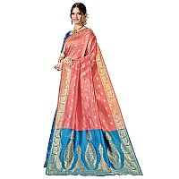 Glory Sarees Womens Silk Blend Banarasi Saree (Banarasi_Saree114_peach)