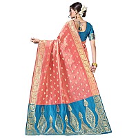 Glory Sarees Womens Silk Blend Banarasi Saree (Banarasi_Saree114_peach)