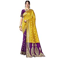 Glory Sarees Womens Silk Blend Banarasi Saree (Banarasi_Saree114_yellow)