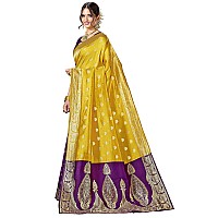 Glory Sarees Womens Silk Blend Banarasi Saree (Banarasi_Saree114_yellow)