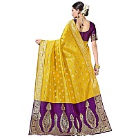 Glory Sarees Womens Silk Blend Banarasi Saree (Banarasi_Saree114_yellow)