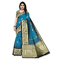 SERONA FABRICS Womens Banarasi Silk Blend Saree with Blouse Piece - Blue