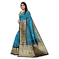 SERONA FABRICS Womens Banarasi Silk Blend Saree with Blouse Piece - Blue