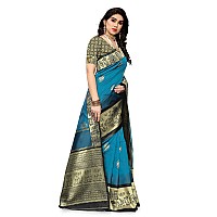 SERONA FABRICS Womens Banarasi Silk Blend Saree with Blouse Piece - Blue