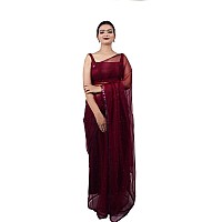 Wardrobe Luxury Womens Plain Net Saree WL014MAROONRed Maroon