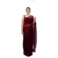 Wardrobe Luxury Womens Plain Net Saree WL014MAROONRed Maroon