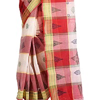 RAJ SAREE HOUSE Womens Pure Cotton Bengali Handloom Tant Print Saree without Blouse Piece - (Off White-Red)