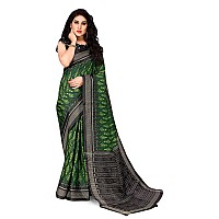 SOURBH Womens Art Silk Ikat Dyed Printed Saree with Blouse Piece (22086-Green, Black)