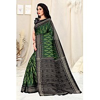 SOURBH Womens Art Silk Ikat Dyed Printed Saree with Blouse Piece (22086-Green, Black)