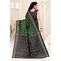 SOURBH Womens Art Silk Ikat Dyed Printed Saree with Blouse Piece (22086-Green, Black)