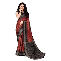 SOURBH Womens Stylish Art Silk Ikat Dyed Printed Saree with Blouse Piece (22087-Maroon, Black)