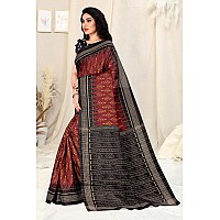 SOURBH Womens Stylish Art Silk Ikat Dyed Printed Saree with Blouse Piece (22087-Maroon, Black)