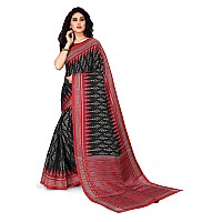 SOURBH Womens Art Silk Ikat Dyed Printed Saree with Blouse Piece (22081-Black, Red)