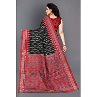 SOURBH Womens Art Silk Ikat Dyed Printed Saree with Blouse Piece (22081-Black, Red)