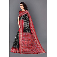 SOURBH Womens Art Silk Ikat Dyed Printed Saree with Blouse Piece (22081-Black, Red)