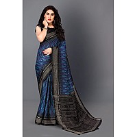 SOURBH Womens Art Silk Ikat Dyed Printed Saree with Blouse Piece (22085-Blue, Black)