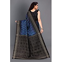 SOURBH Womens Art Silk Ikat Dyed Printed Saree with Blouse Piece (22085-Blue, Black)