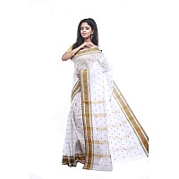 T.J. SAREES Pure Cotton Sarees for Women Traditional Tant Sarees Elegant and Comfortable Cotton Saree for All Occasions Without Blouse (White And Golden, Pack Of 1)