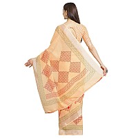 AKHILAM Womens Linen Geometric Saree With Unstitched Boluse PiecePeachKHNA83001