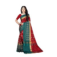 DHRUVI TRENDZ Womens Banarasi Cotton Silk Saree With Blouse Piece (Dt-S167_Red Green)