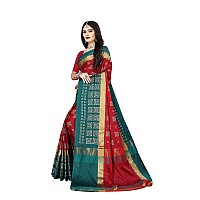 DHRUVI TRENDZ Womens Banarasi Cotton Silk Saree With Blouse Piece (Dt-S167_Red Green)