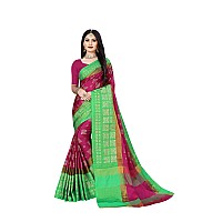 DHRUVI TRENDZ Womens Banarasi Cotton Silk Saree (DT-S173_Pink-Green)