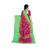 DHRUVI TRENDZ Womens Banarasi Cotton Silk Saree (DT-S173_Pink-Green)