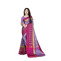 DHRUVI TRENDZ Womens Banarasi Cotton Silk Saree With Blouse Piece (Dt-S167_Purple Pink)