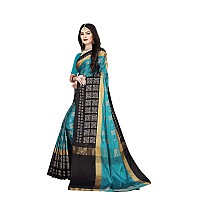 DHRUVI TRENDZ Women Cotton Silk Saree(DT-S172_Rama-Black_Free Size)