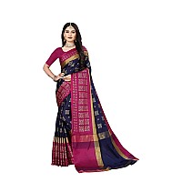 DHRUVI TRENDZ Women Cotton Silk Saree(DT-S167_Nevy Blue-Pink_Free Size)