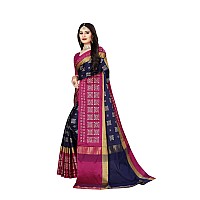 DHRUVI TRENDZ Women Cotton Silk Saree(DT-S167_Nevy Blue-Pink_Free Size)