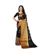 DHRUVI TRENDZ Womens Banarasi Cotton Silk Saree With Blouse Piece (Dt-S167_Black Coffe)