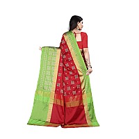 DHRUVI TRENDZ Womens Banarasi Cotton Silk Saree With Blouse Piece (Dt-S167_Royal Red Green)