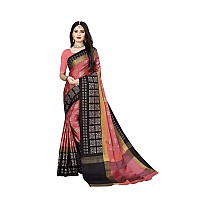 DHRUVI TRENDZ Women Cotton Silk Saree(DT-S175_Pich-Black_Free Size)