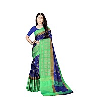 DHRUVI TRENDZ Women Cotton Silk Saree(DT-S177_Blue-Green_Free Size)