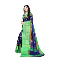 DHRUVI TRENDZ Women Cotton Silk Saree(DT-S177_Blue-Green_Free Size)