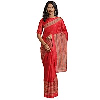 AKHILAM Womens Jute Silk Floral Saree With Unstitched Boluse Piece(Red_JUTH103A)