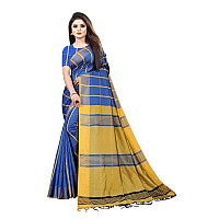 OM SAI LATEST CREATION Soft Cotton & Silk Saree For Women Half Sarees Under 329 2020 Beautiful For Women saree free size with blouse piece (Blue-Chikku)