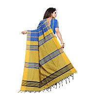 OM SAI LATEST CREATION Soft Cotton & Silk Saree For Women Half Sarees Under 329 2020 Beautiful For Women saree free size with blouse piece (Blue-Chikku)