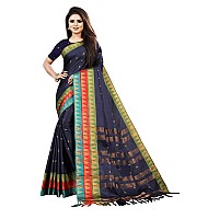 OM SAI LATEST CREATION Soft Cotton & Silk Saree For Women Half Sarees Under 349 2020 Beautiful For Women saree free size with blouse piece (Navy Blue)