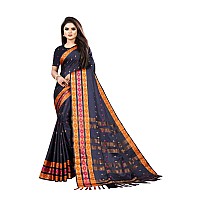 OM SAI LATEST CREATION Soft Cotton & Silk Saree For Women Half Sarees Under 399 2020 Beautiful For Women saree free size with blouse piece (Dark Blue)