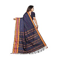 OM SAI LATEST CREATION Soft Cotton & Silk Saree For Women Half Sarees Under 399 2020 Beautiful For Women saree free size with blouse piece (Dark Blue)