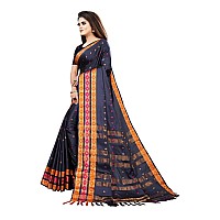 OM SAI LATEST CREATION Soft Cotton & Silk Saree For Women Half Sarees Under 399 2020 Beautiful For Women saree free size with blouse piece (Dark Blue)