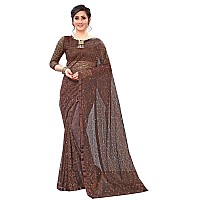 LOROFY Womens Jacquard Net saree BrasossCoffy