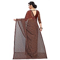 LOROFY Womens Jacquard Net saree BrasossCoffy