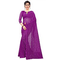 LOROFY Womens Net Saree With BlouseFree Size Purple