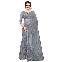 LOROFY Womens Net Saree With BlouseFree Size Grey