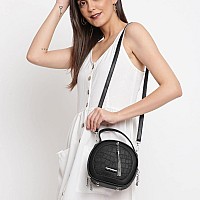 Vismiintrend Black Leather Round Crossbody Sling Bag For Women & Girls With Adjustable Strap, Small Handbag For Travel, Shopping, College| Birthday, Anniversary Gift For Wife, Rakhi Gifts For Sister