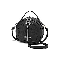 Vismiintrend Black Leather Round Crossbody Sling Bag For Women & Girls With Adjustable Strap, Small Handbag For Travel, Shopping, College| Birthday, Anniversary Gift For Wife, Rakhi Gifts For Sister